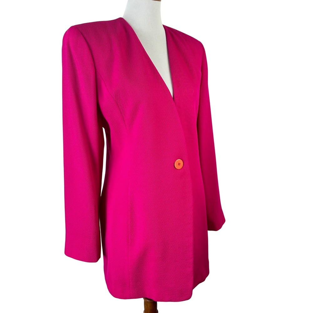 Linda Allard Ellen Tracy Pink Wool Longline Blazer Jacket Vintage Womens 12